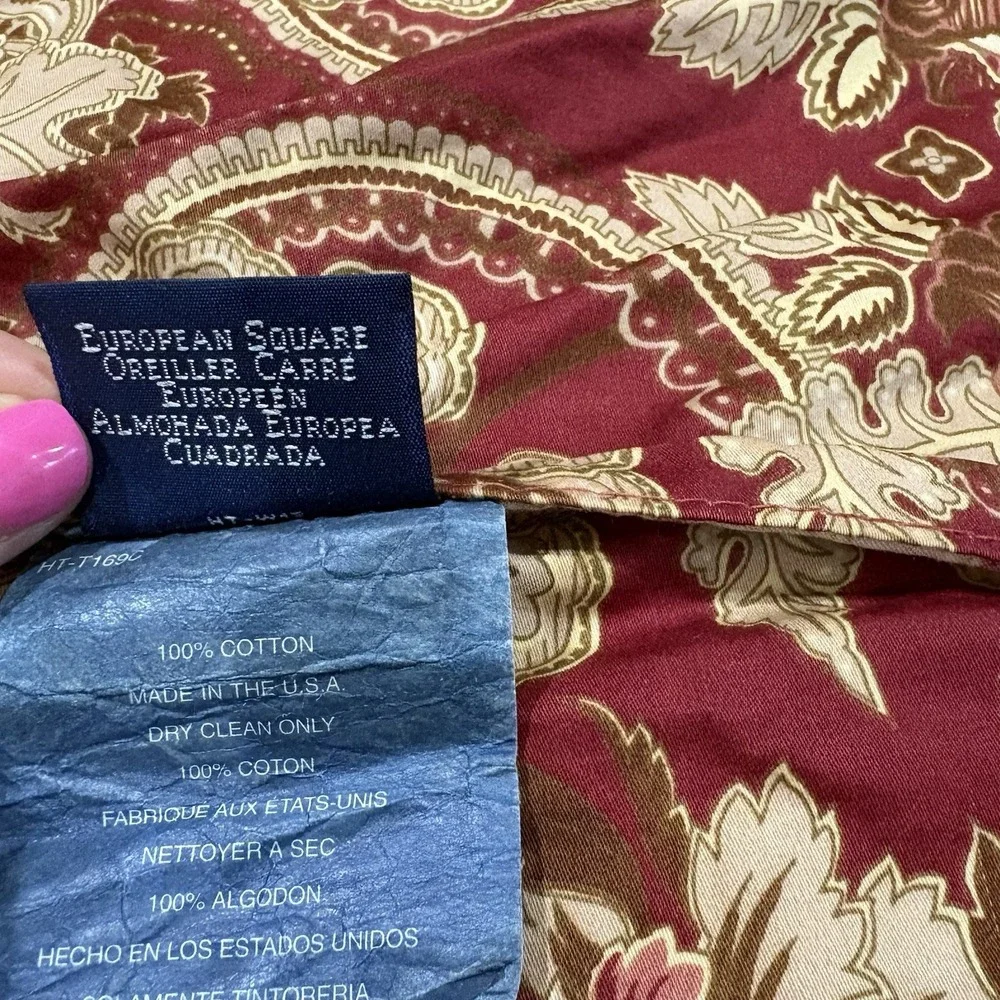 RALPH LAUREN JARDINIERE RED/GOLD SATEEN  Euro Square Pillow Paisley Sham